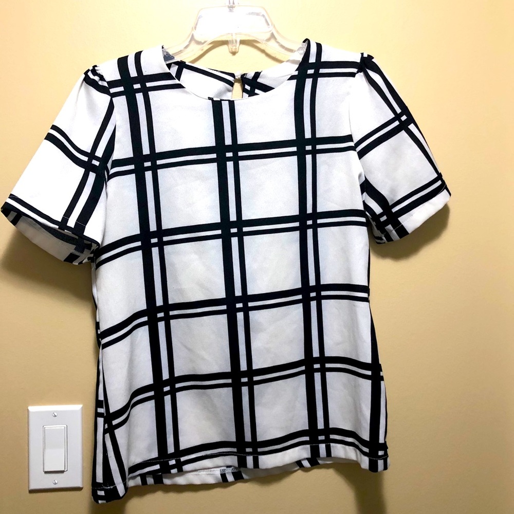 Two tone grid blouse